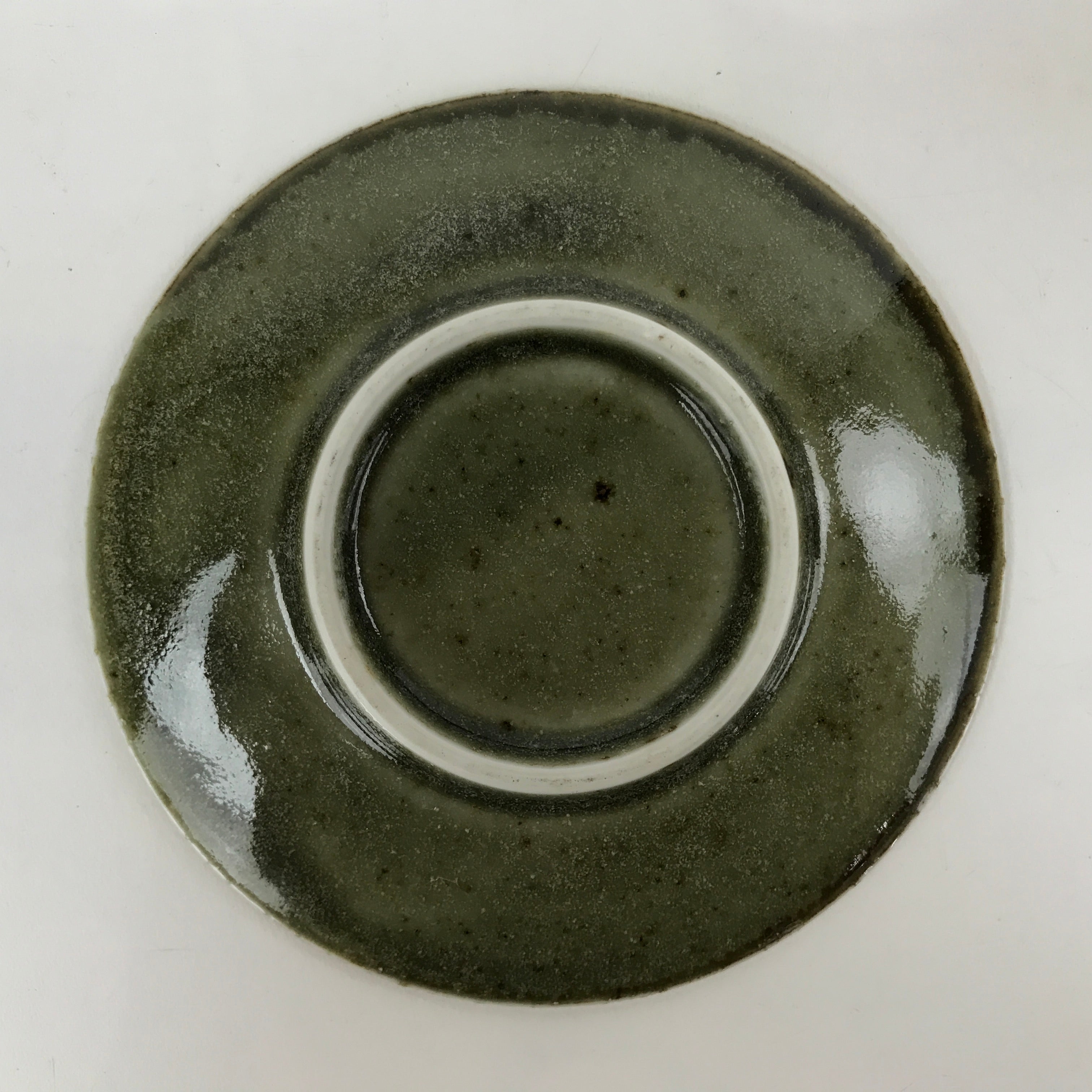 Japanese Ceramic Small Plate Mamezara Vtg Simple Green Brown Pottery PY873