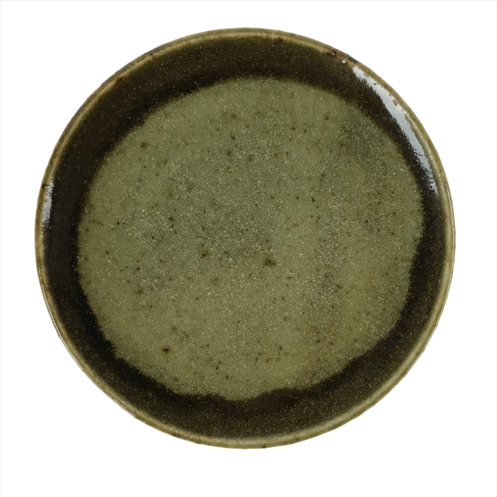 Japanese Ceramic Small Plate Mamezara Vtg Simple Green Brown Pottery PY873