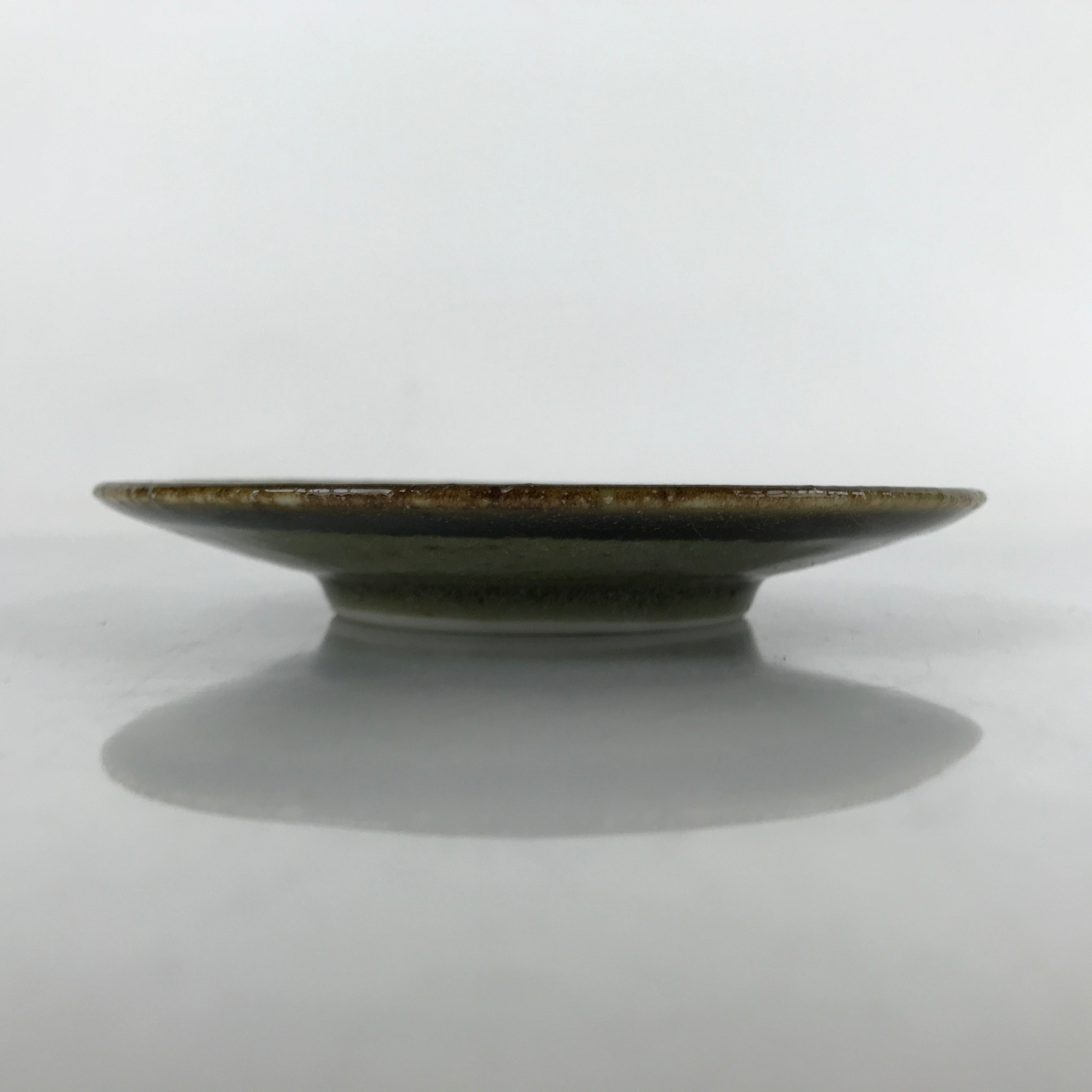 Japanese Ceramic Small Plate Mamezara Vtg Simple Green Brown Pottery PY874