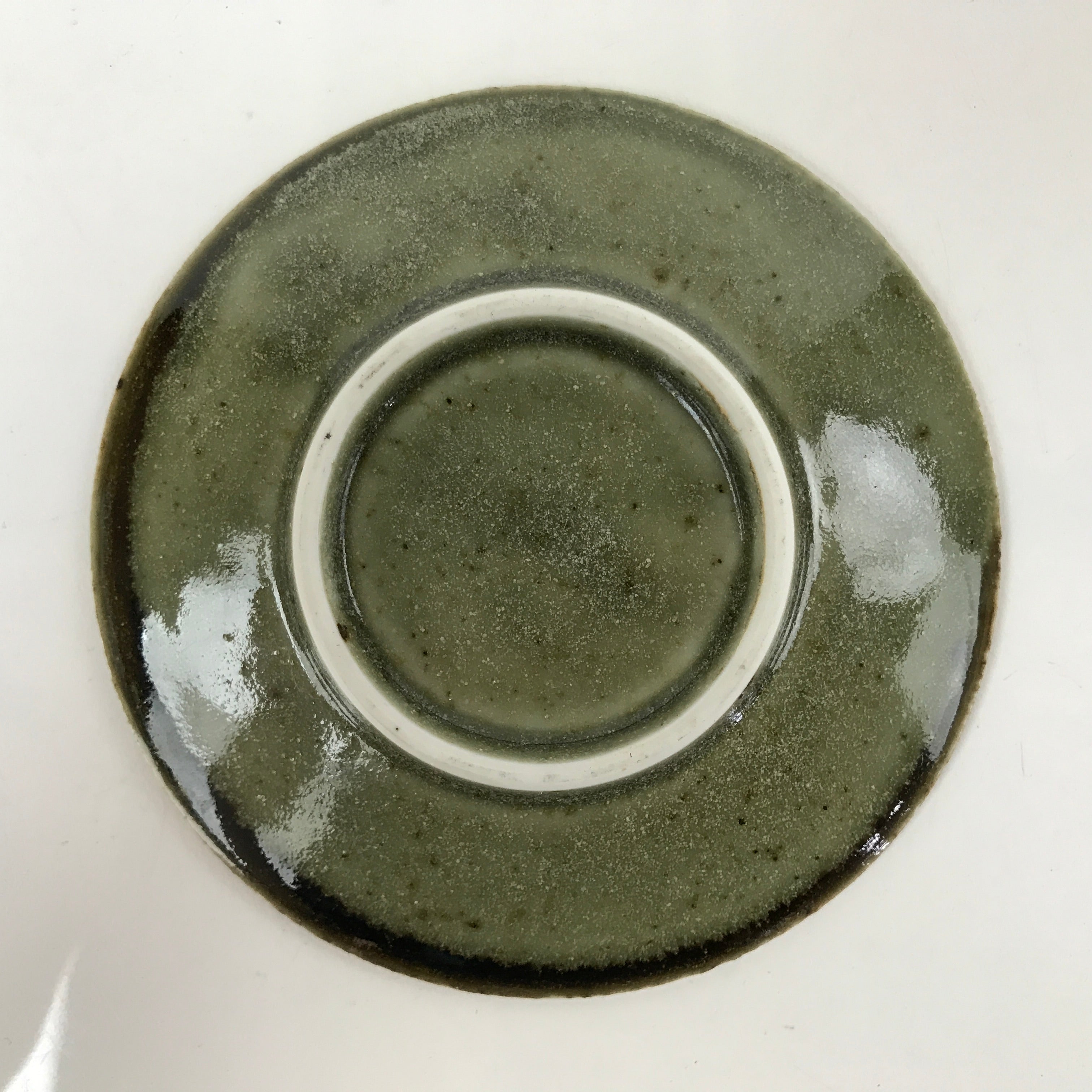 Japanese Ceramic Small Plate Mamezara Vtg Simple Green Brown Pottery PY874