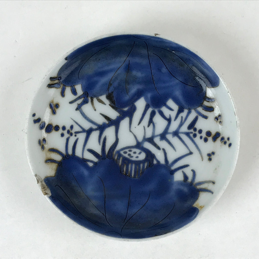 Japanese Ceramic Small Plate Mamezara Vtg Sometsuke White Blue Flowers PY565