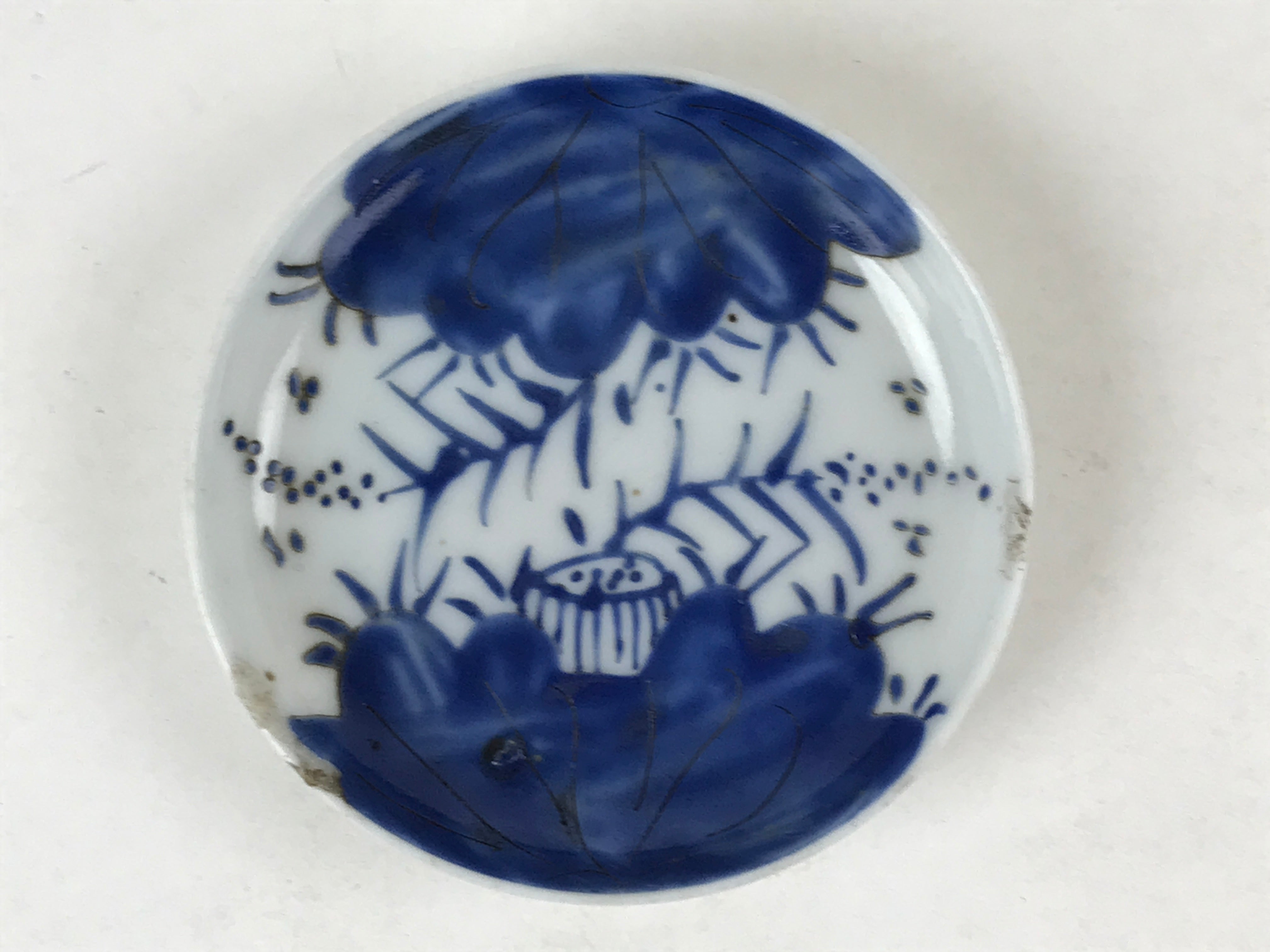 Japanese Ceramic Small Plate Mamezara Vtg Sometsuke White Blue Flowers PY566