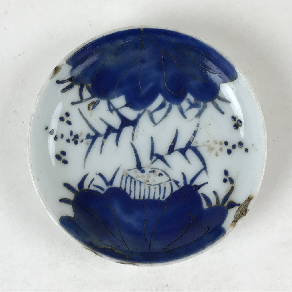 Japanese Ceramic Small Plate Mamezara Vtg Sometsuke White Blue Flowers PY567