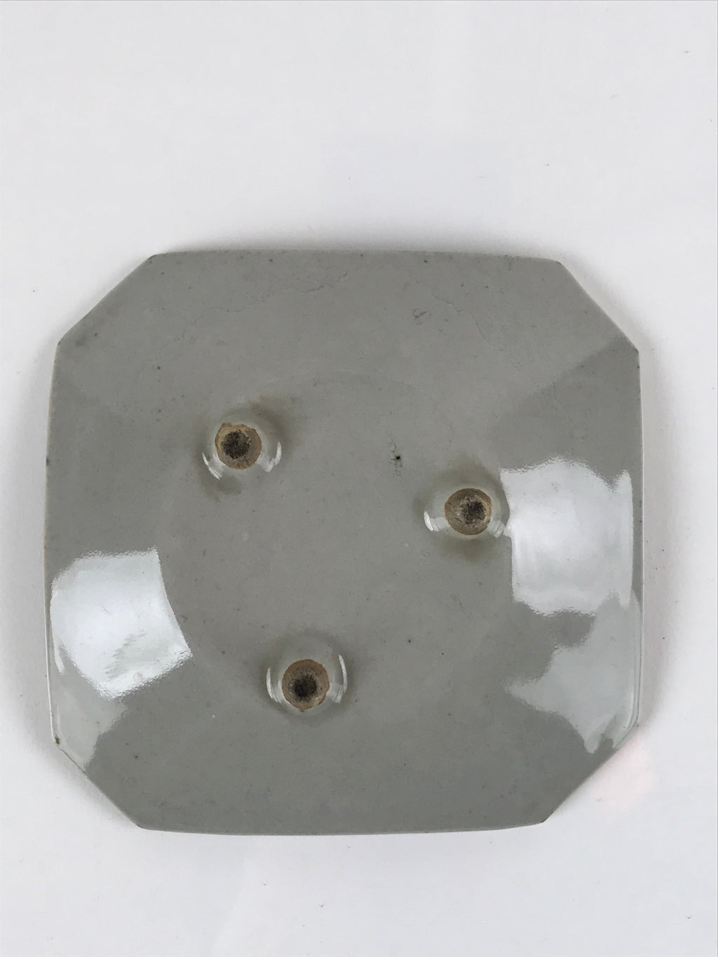 Japanese Ceramic Small Plate Mamezara Vtg Square Inscriptions Grey PY812