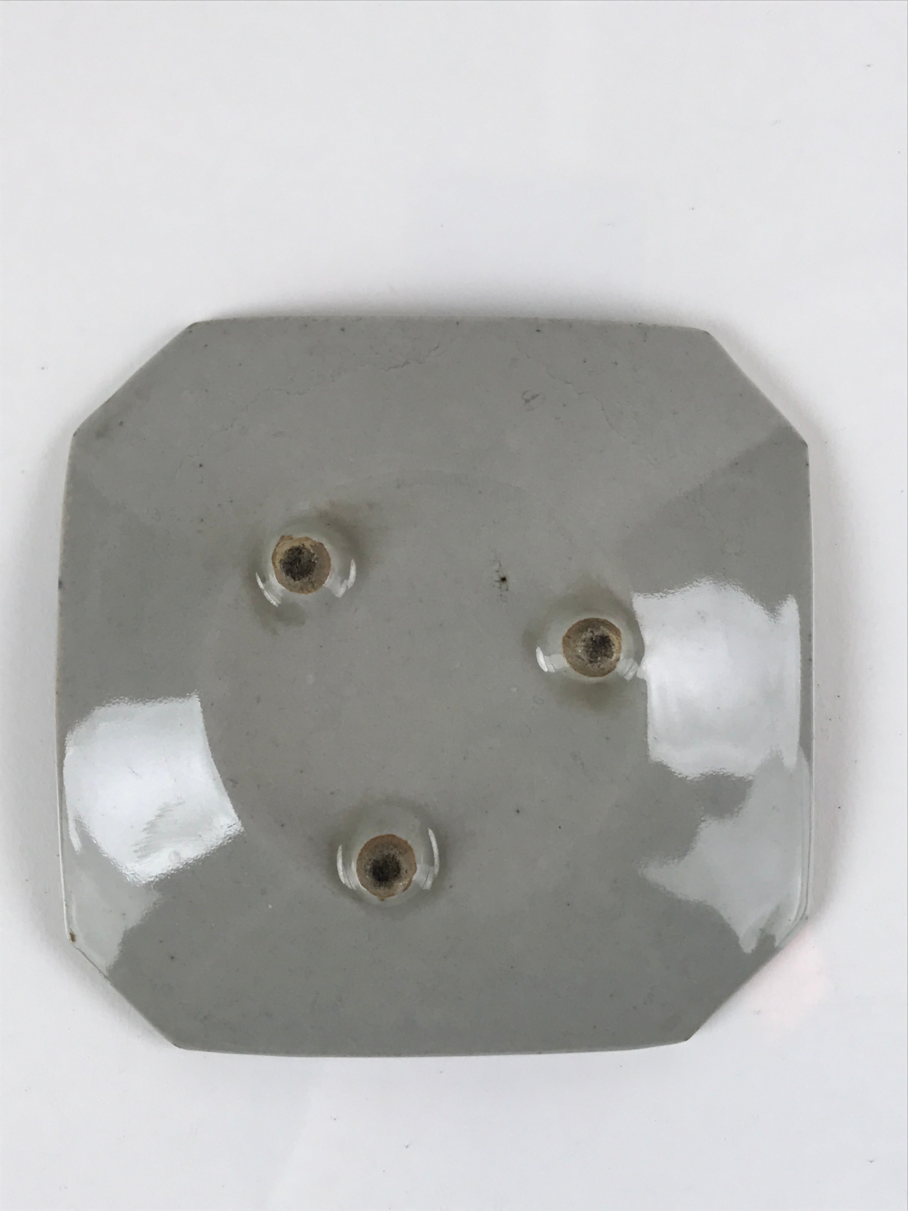 Japanese Ceramic Small Plate Mamezara Vtg Square Inscriptions Grey PY812