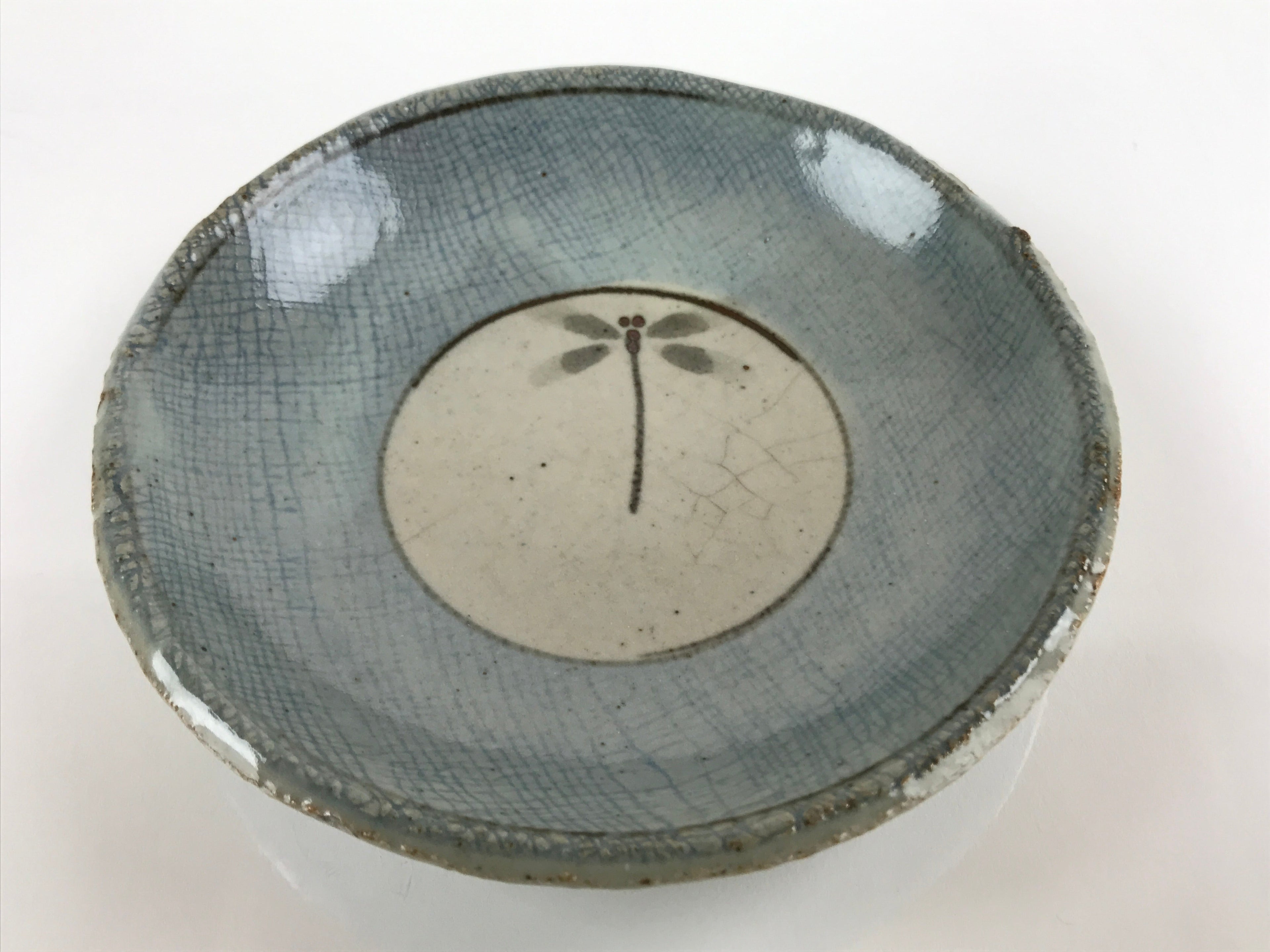 Japanese Ceramic Small Plate Meimeizara Kozara Vtg Dragonfly Tonbo Blue PY708