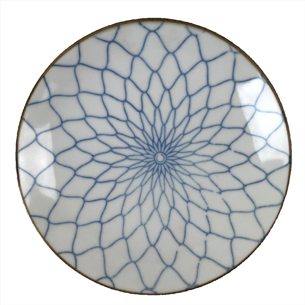 Japanese Ceramic Small Plate Meimeizara Kozara Vtg Mesh Pattern Blue PY740