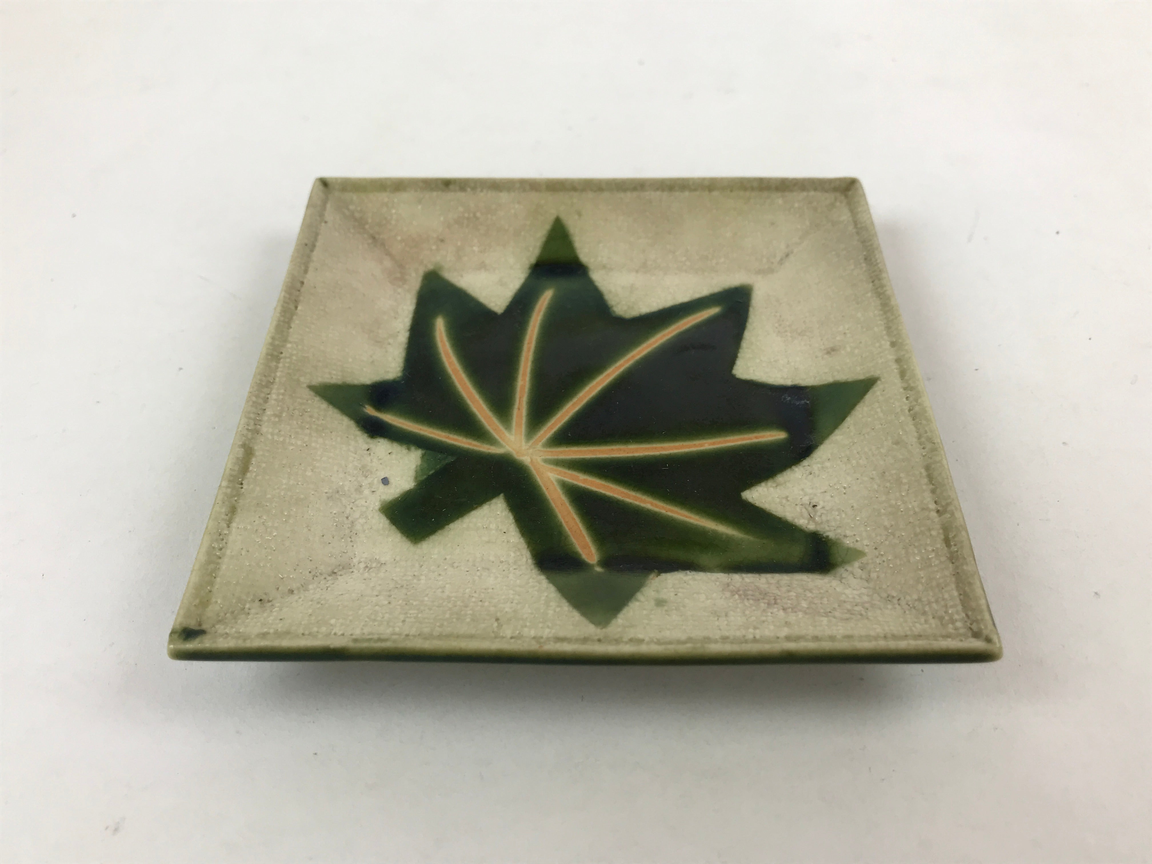 Japanese Ceramic Small Plate Meimeizara Vtg Square Kozara Green Maple Leaf PY522