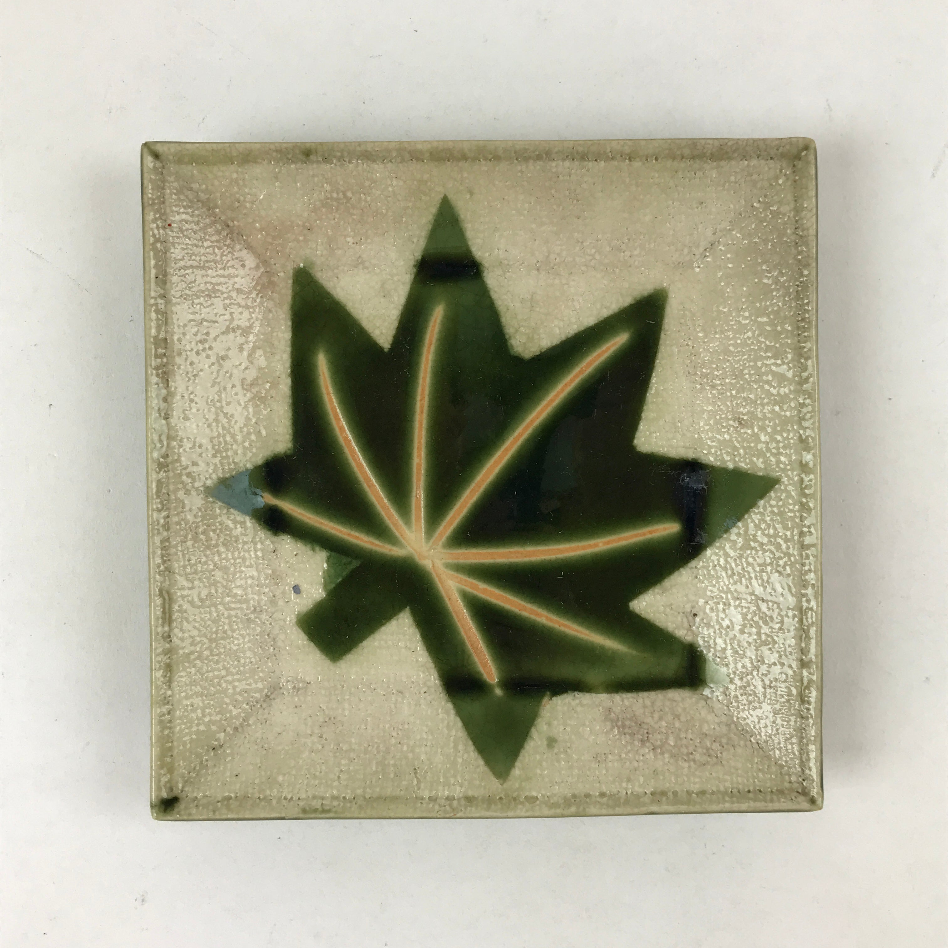 Japanese Ceramic Small Plate Meimeizara Vtg Square Kozara Green Maple Leaf PY522