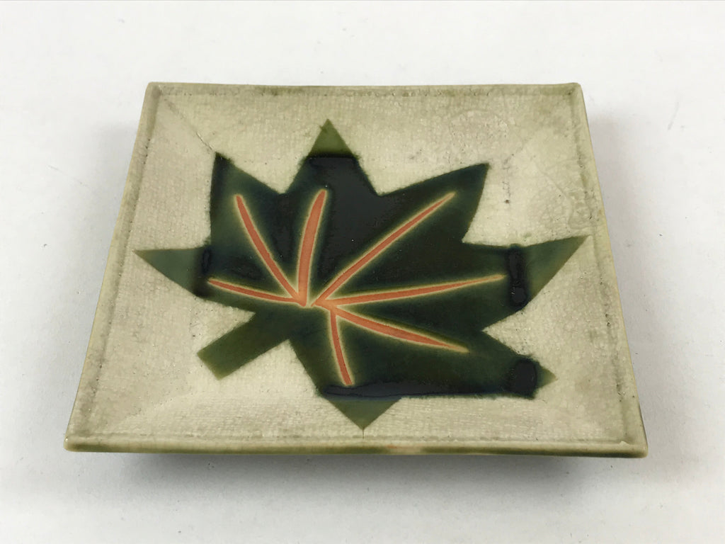 Japanese Ceramic Small Plate Meimeizara Vtg Square Kozara Green Maple Leaf PY523