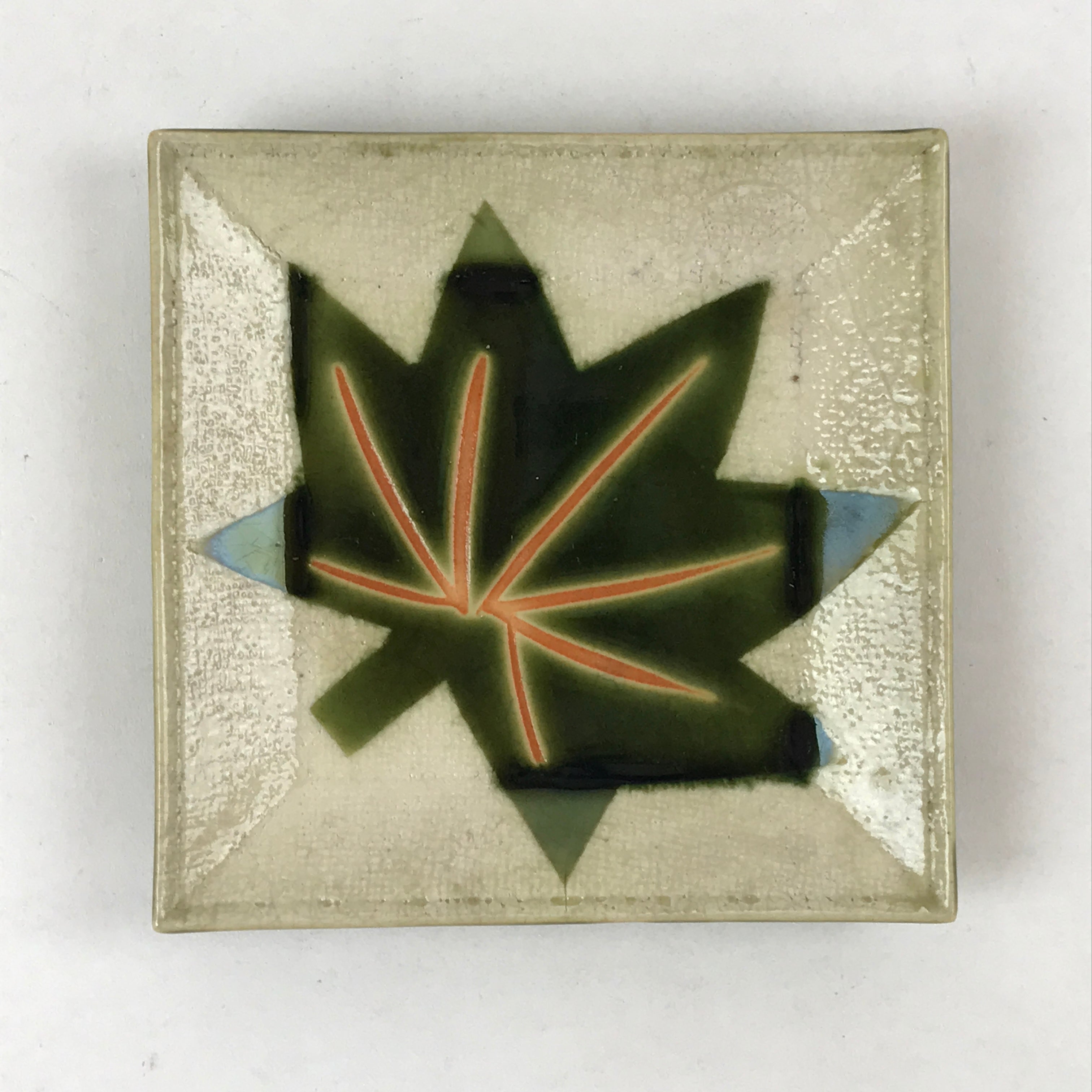 Japanese Ceramic Small Plate Meimeizara Vtg Square Kozara Green Maple Leaf PY523