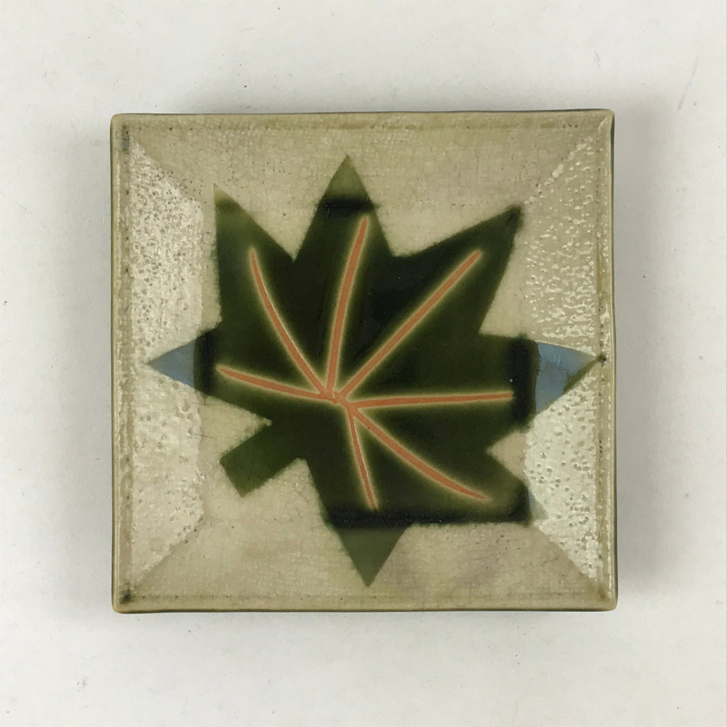 Japanese Ceramic Small Plate Meimeizara Vtg Square Kozara Green Maple Leaf PY525