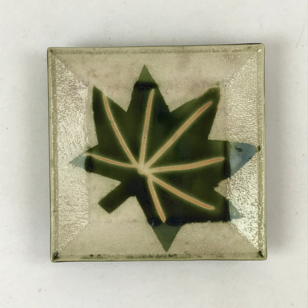 Japanese Ceramic Small Plate Meimeizara Vtg Square Kozara Green Maple Leaf PY526