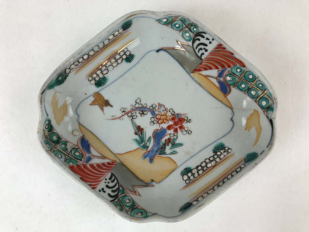 Japanese Ceramic Small Plate Vtg Lozenge Shape Kutani Ware Bird Floral PY598