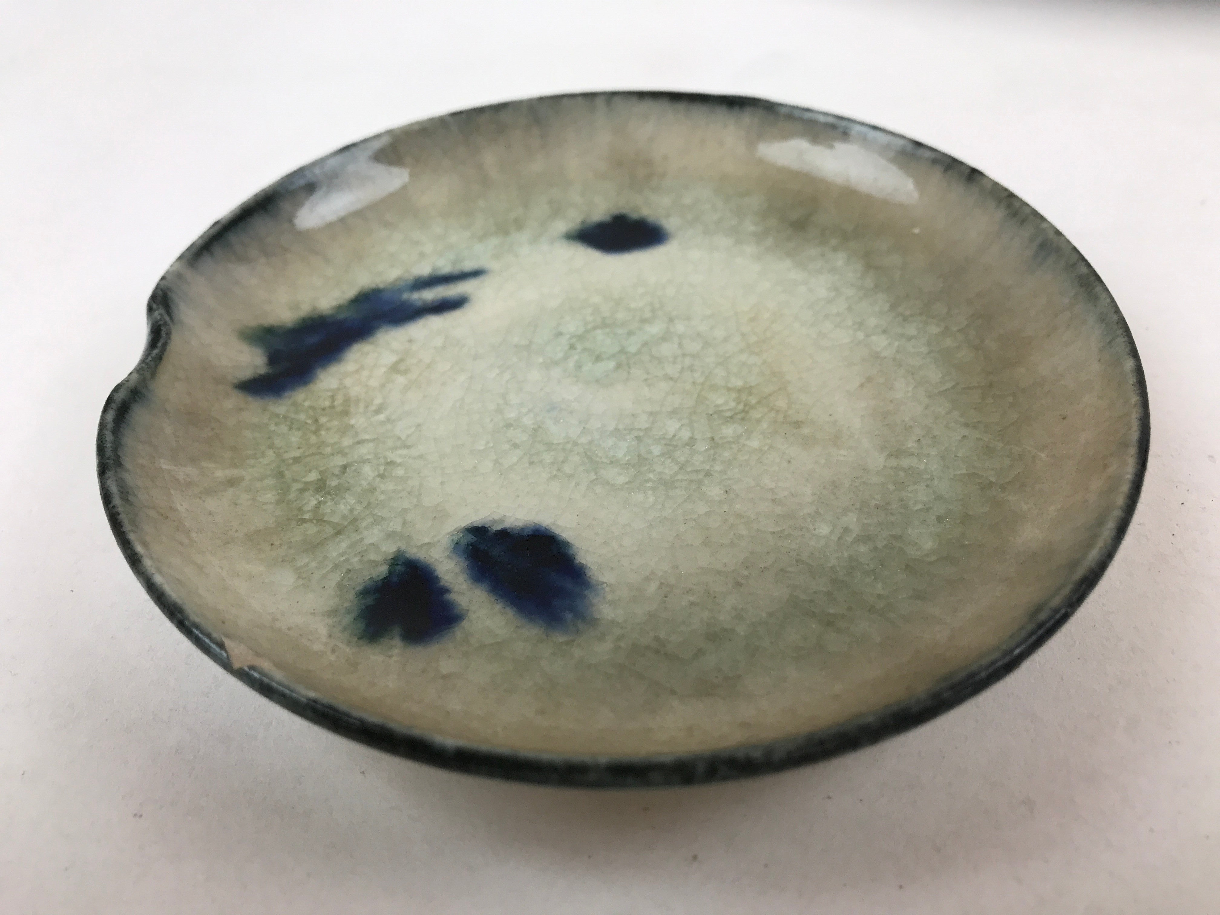 Japanese Ceramic Small Plate Vtg Round Crackle Glaze Gray Blue PY608