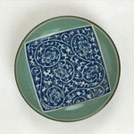 Japanese Ceramic Small Plate Vtg Round Green Blue Floral Square Kozara PY501