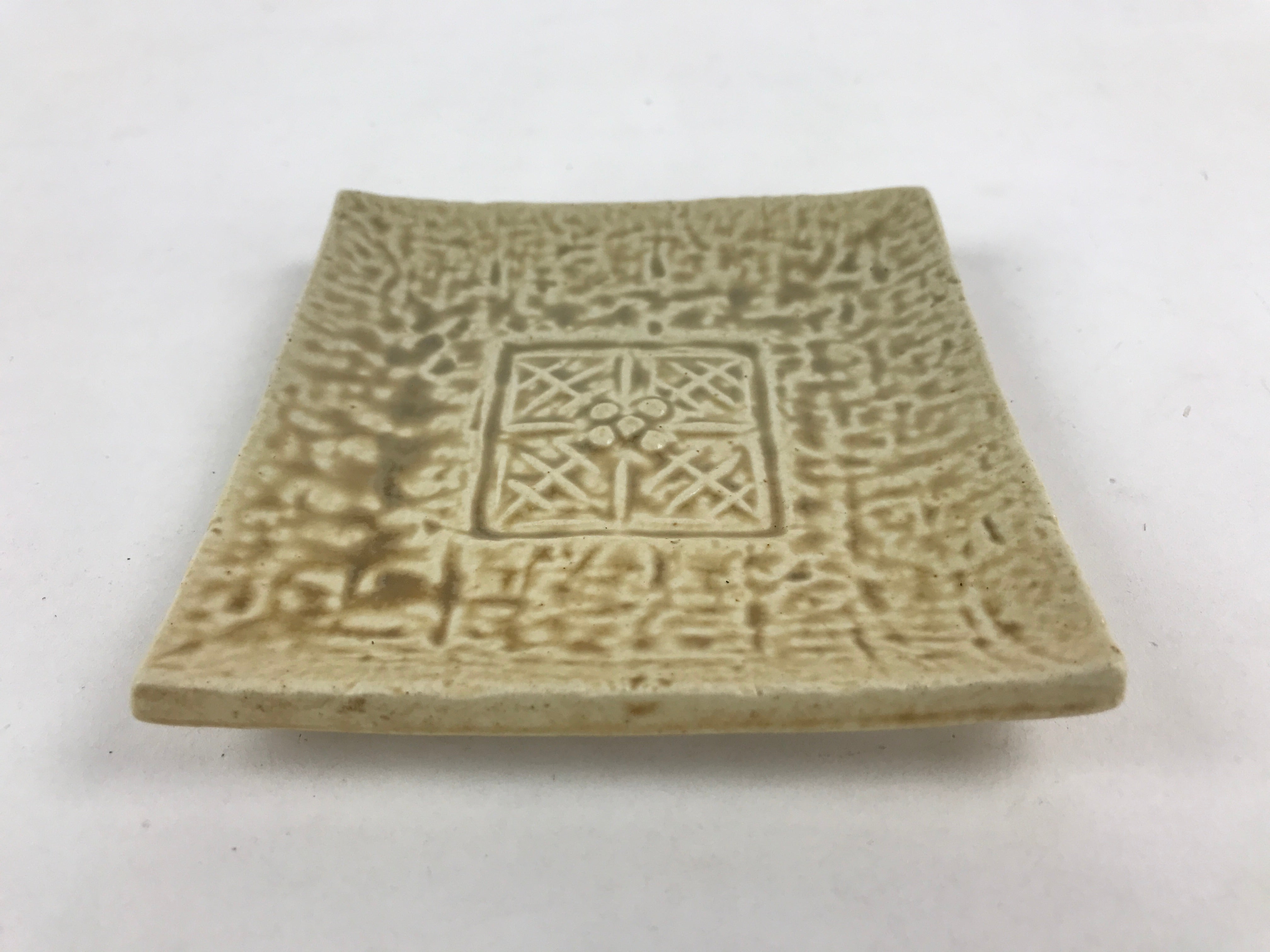 Japanese Ceramic Small Plate Vtg Square Beige Kozara Meimeizara Yakimono PY477