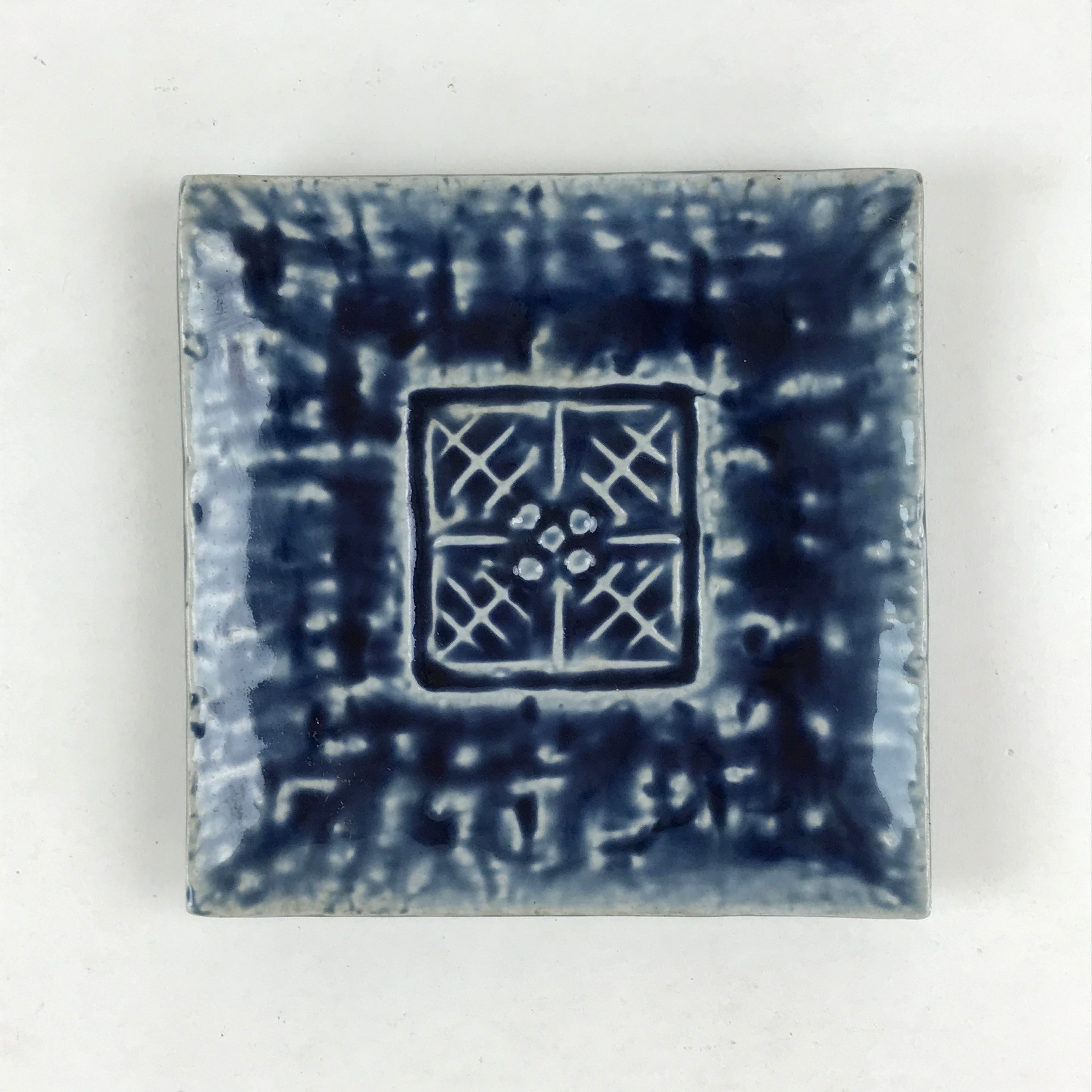 Japanese Ceramic Small Plate Vtg Square Blue Kozara Meimeizara Yakimono PY475