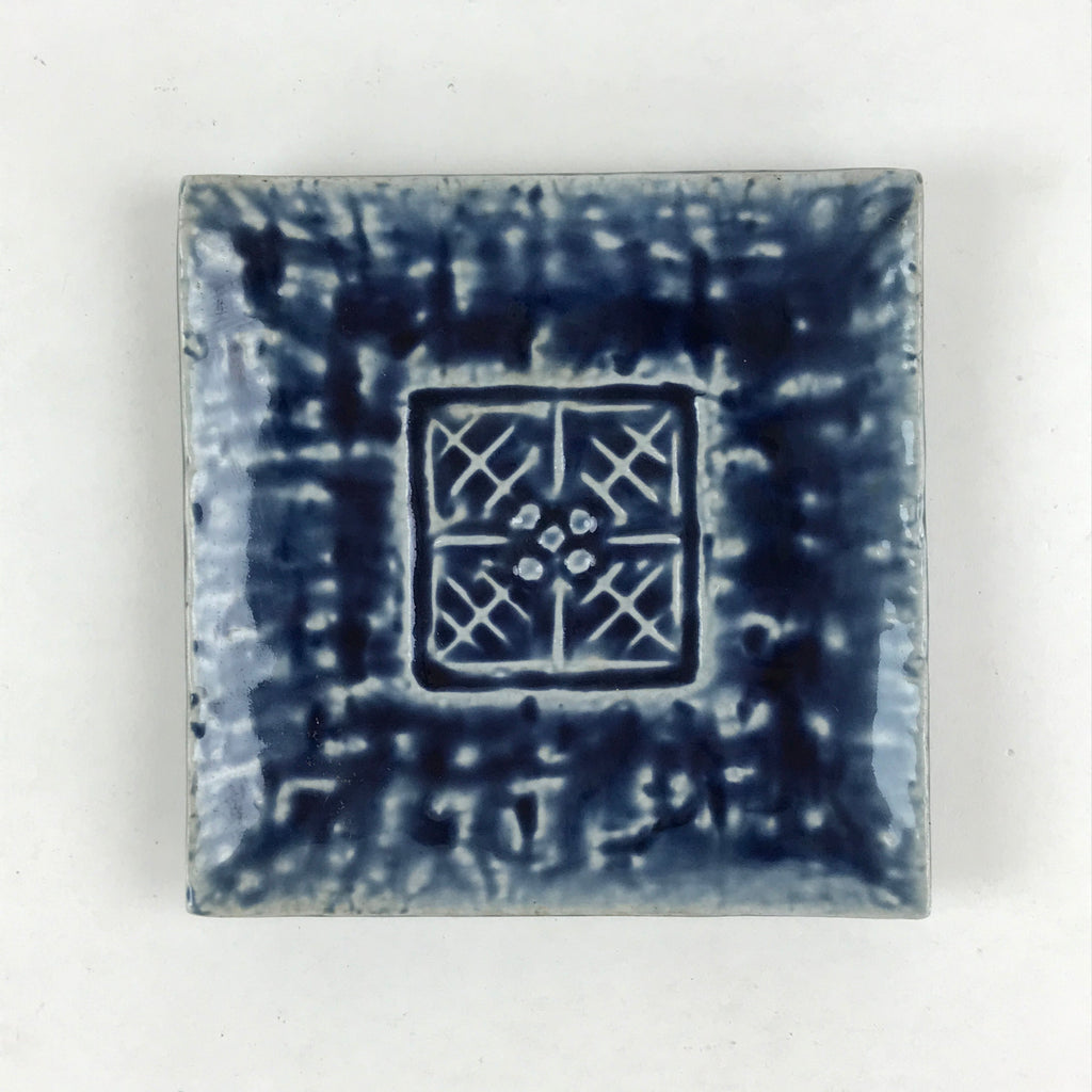 Japanese Ceramic Small Plate Vtg Square Blue Kozara Meimeizara Yakimono PY475