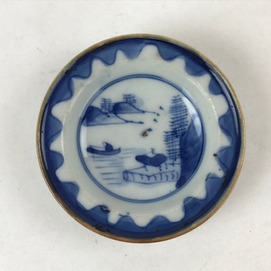 Japanese Ceramic Small Plate Vtg White Blue Sometsuke Landscape Pottery PY562