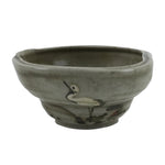 Japanese Ceramic Small Pouring Bowl Vtg Katakuchi Crane Mount Fuji Gray Y147