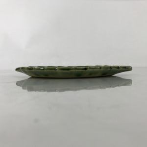 Japanese Ceramic Small Serving Plate Meimeizara Leaf Shape Snow Kanji Green Y225