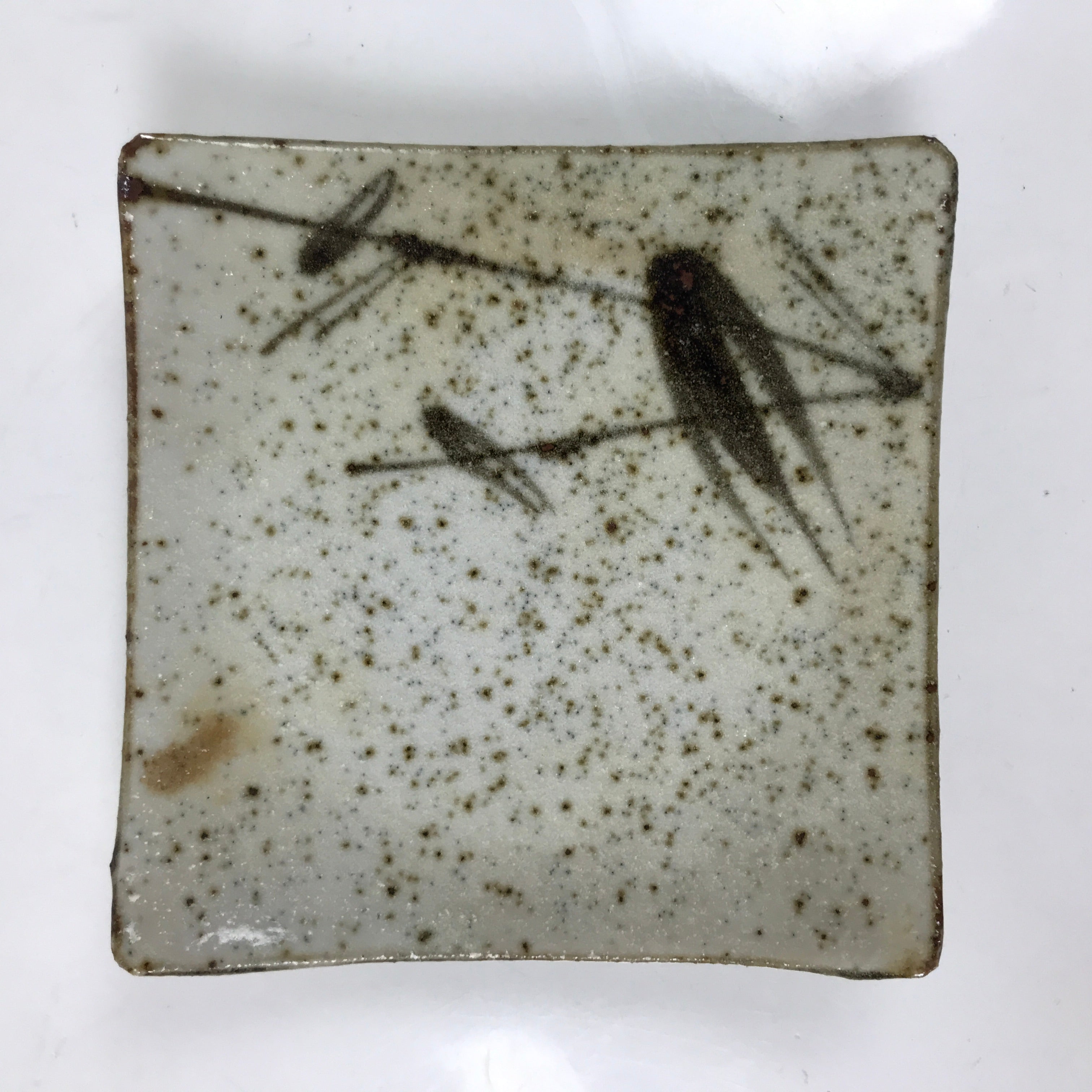 Japanese Ceramic Small Serving Plate Meimeizara Square Brown White Bamboo Y213