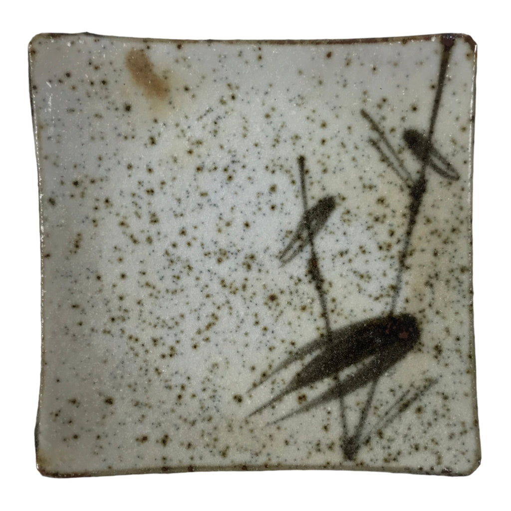 Japanese Ceramic Small Serving Plate Meimeizara Square Brown White Bamboo Y213