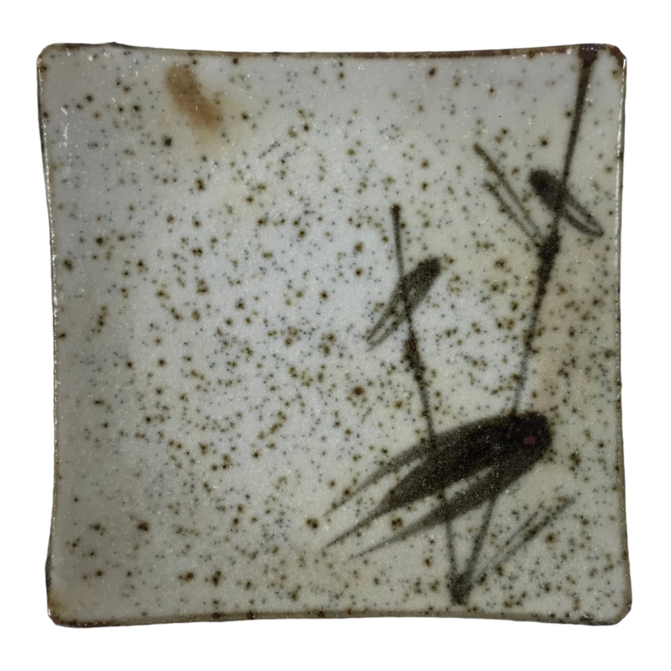 Japanese Ceramic Small Serving Plate Meimeizara Square Brown White Bamboo Y213