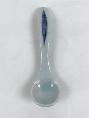 Japanese Ceramic Small Spoon Vtg Chawanmushi Flatware White Blue JK730