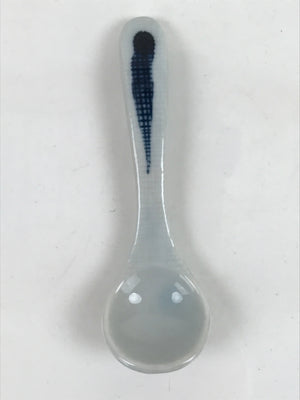 Japanese Ceramic Small Spoon Vtg Chawanmushi Flatware White Blue JK731