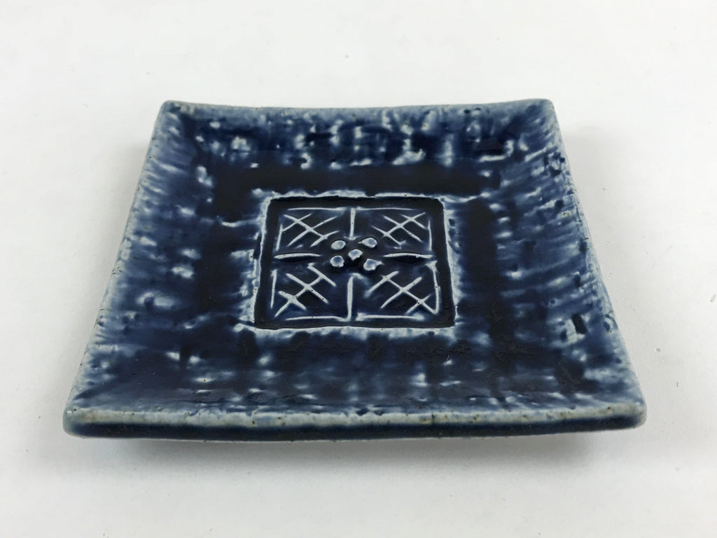 Japanese Ceramic Small Square Plate Vtg Blue Kozara Meimeizara Yakimono PY476