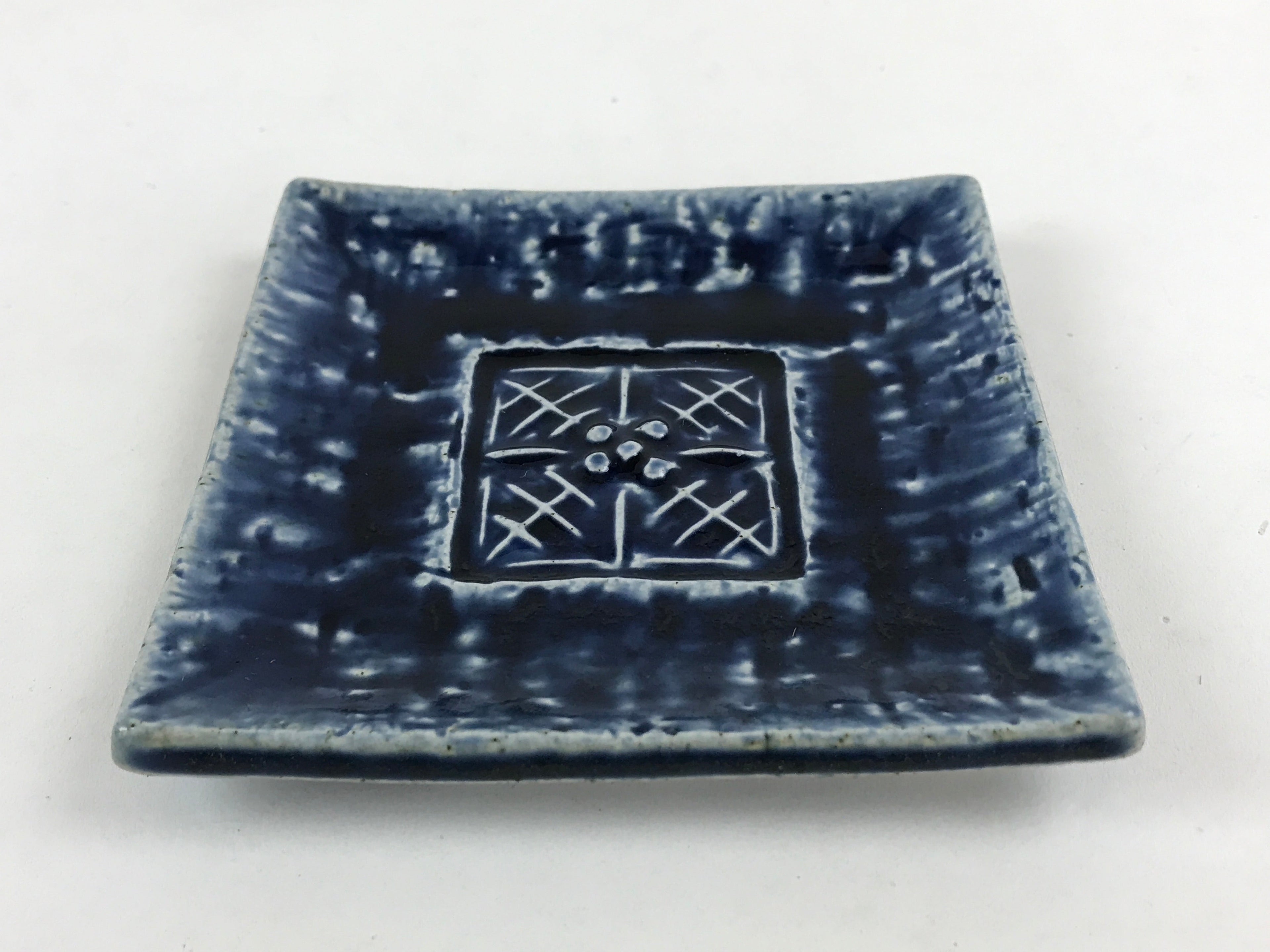Japanese Ceramic Small Square Plate Vtg Blue Kozara Meimeizara Yakimono PY476