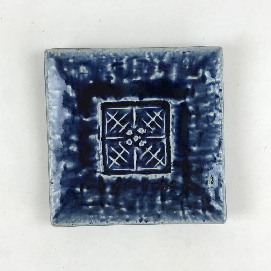 Japanese Ceramic Small Square Plate Vtg Blue Kozara Meimeizara Yakimono PY476