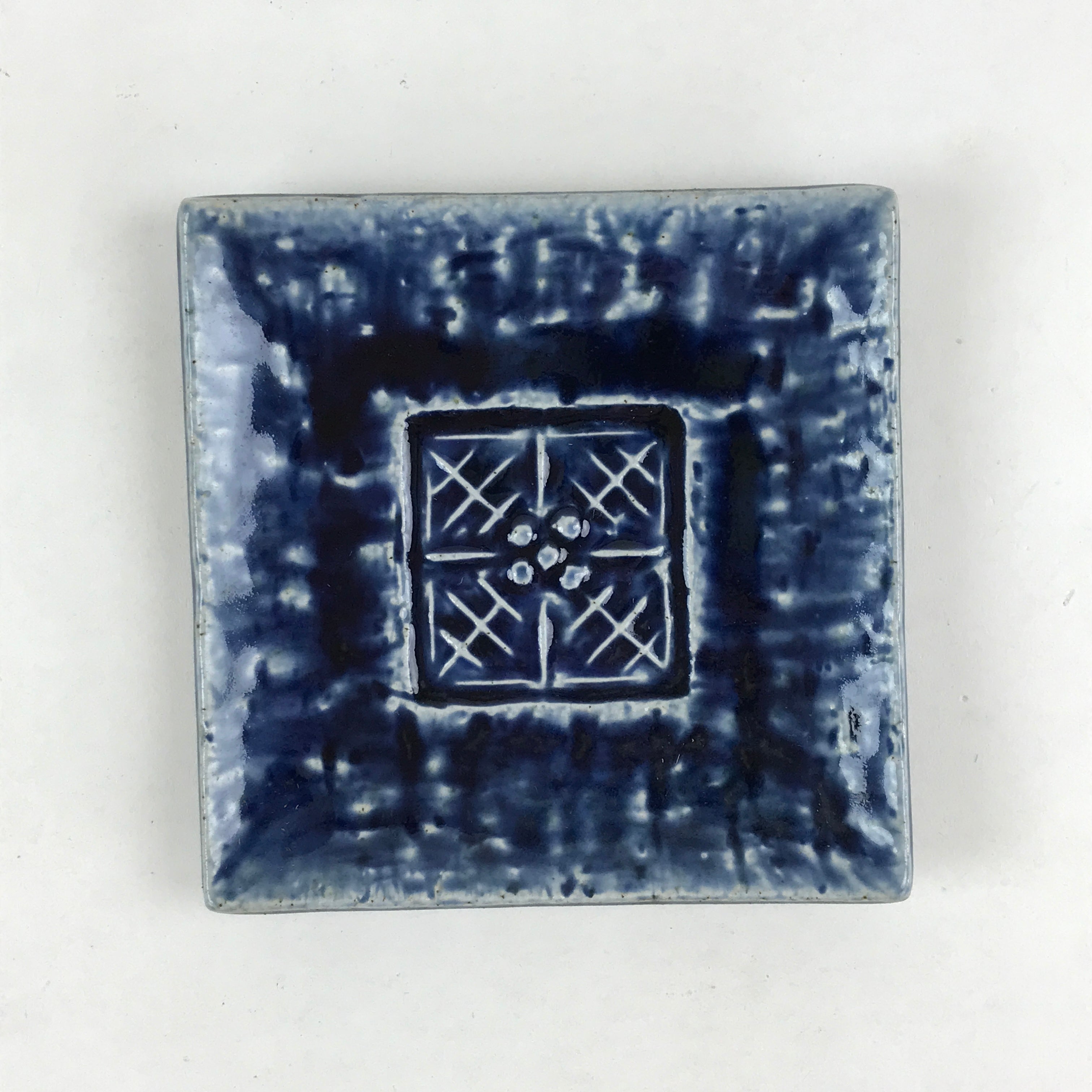 Japanese Ceramic Small Square Plate Vtg Blue Kozara Meimeizara Yakimono PY476