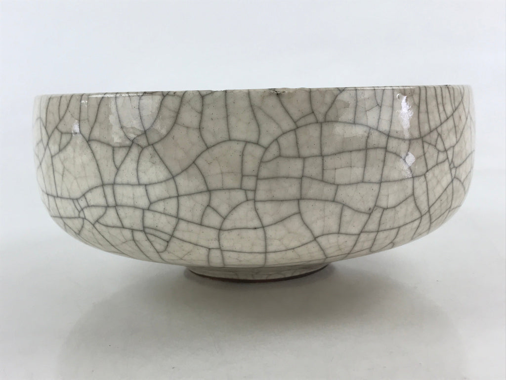 Japanese Ceramic Snack Bowl Kashiki Vtg Pottery Round Cracked Glaze White PY440