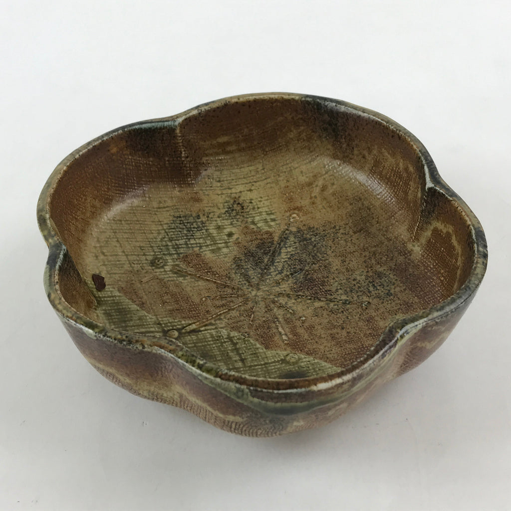 Japanese Ceramic Snack Bowl Kashiki Vtg Pottery Yakimono Cherry Blossom Brown PY