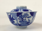 Japanese Ceramic Sometsuke Lidded Bowl Owan Vtg Pottery White Blue Floral PY580