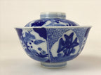 Japanese Ceramic Sometsuke Lidded Bowl Owan Vtg Pottery White Blue Floral PY580
