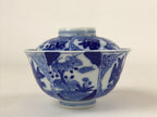 Japanese Ceramic Sometsuke Lidded Bowl Owan Vtg Pottery White Blue Floral PY581