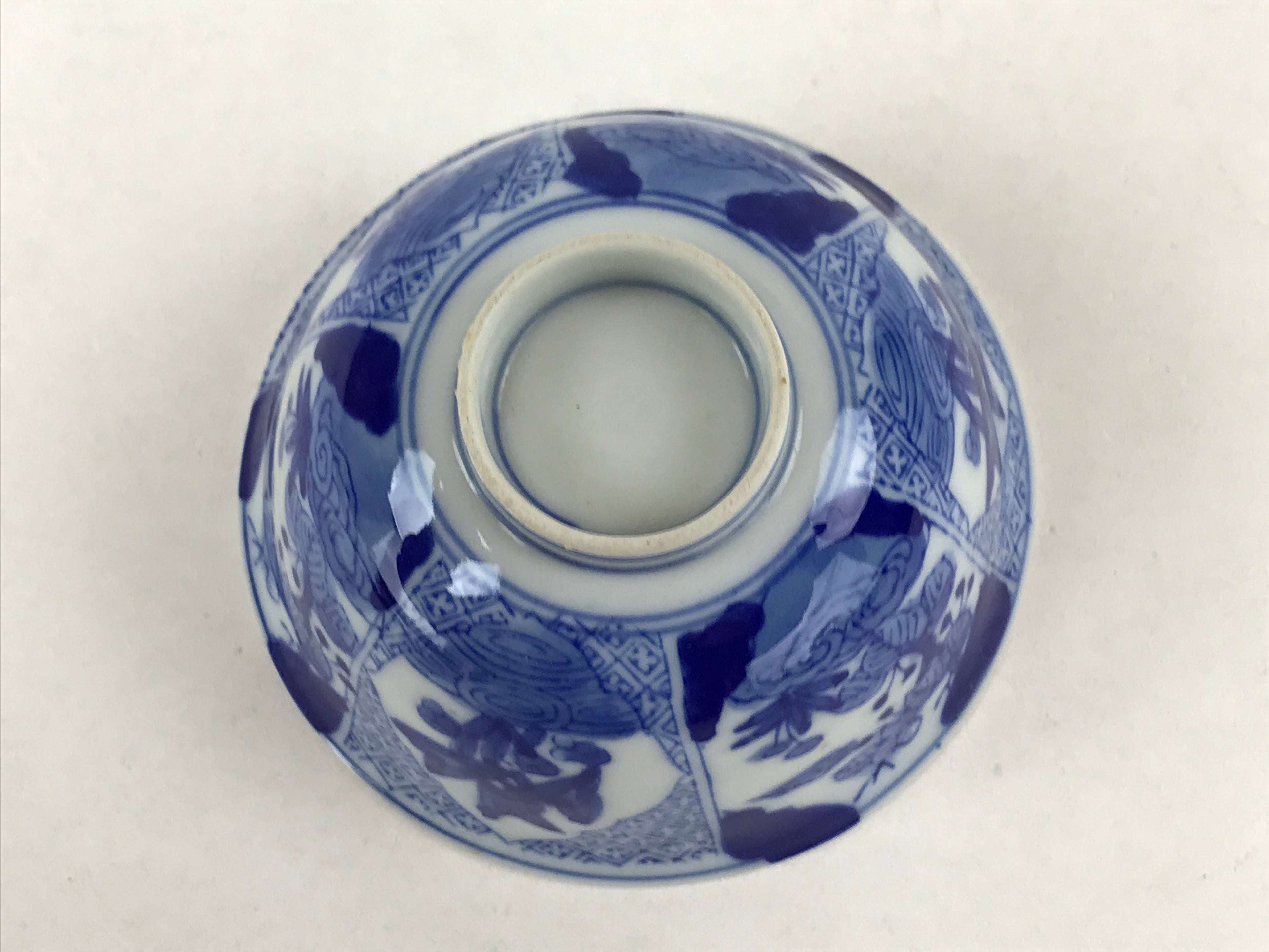 Japanese Ceramic Sometsuke Lidded Bowl Owan Vtg Pottery White Blue Floral PY581