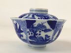 Japanese Ceramic Sometsuke Lidded Bowl Owan Vtg Pottery White Blue Floral PY582