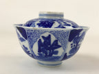 Japanese Ceramic Sometsuke Lidded Bowl Owan Vtg Pottery White Blue Floral PY582