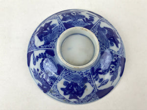 Japanese Ceramic Sometsuke Lidded Bowl Owan Vtg Pottery White Blue Floral PY582