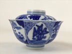 Japanese Ceramic Sometsuke Lidded Bowl Owan Vtg Pottery White Blue Floral PY583