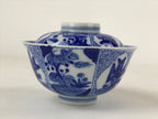Japanese Ceramic Sometsuke Lidded Bowl Owan Vtg Pottery White Blue Floral PY583