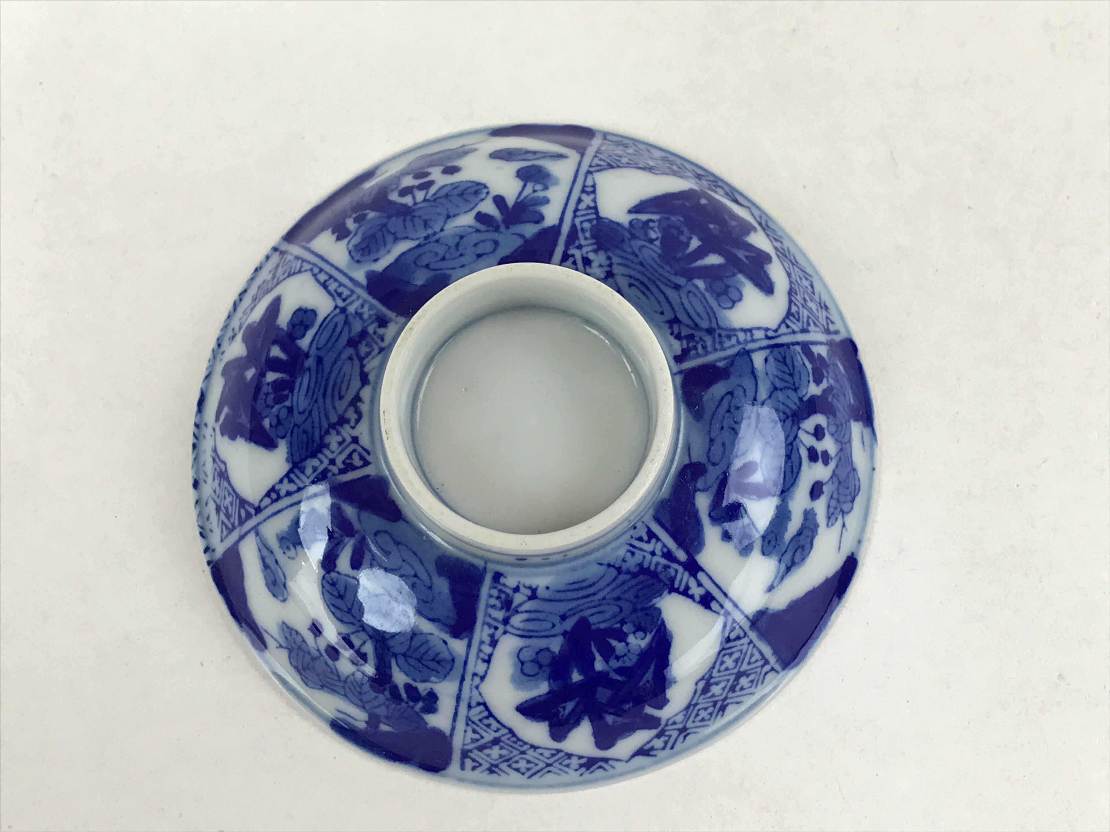 Japanese Ceramic Sometsuke Lidded Bowl Owan Vtg Pottery White Blue Floral PY583