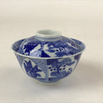 Japanese Ceramic Sometsuke Lidded Bowl Owan Vtg Pottery White Blue Floral PY583