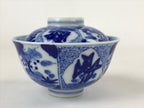 Japanese Ceramic Sometsuke Lidded Bowl Owan Vtg Pottery White Blue Floral PY584