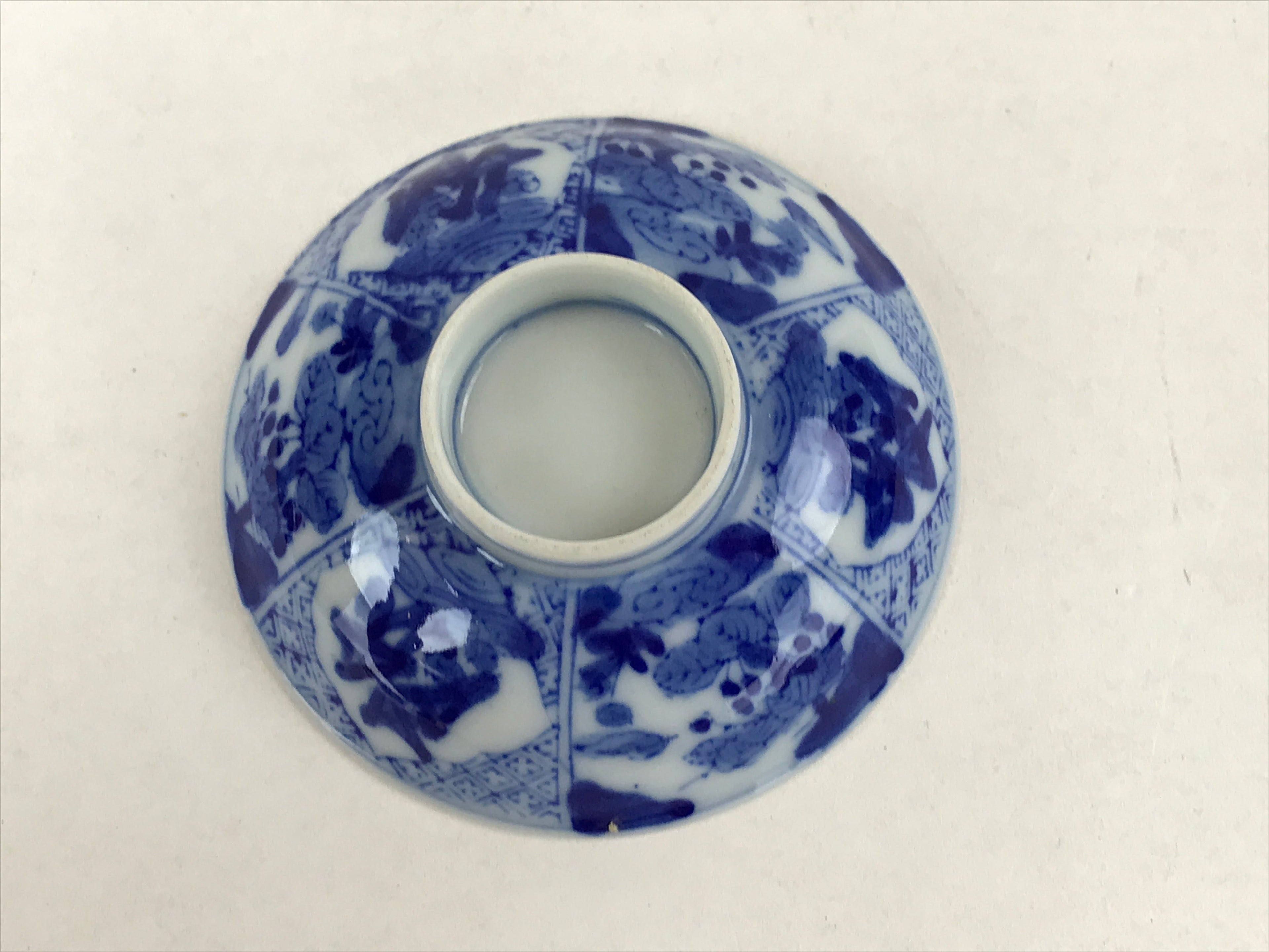 Japanese Ceramic Sometsuke Lidded Bowl Owan Vtg Pottery White Blue Floral PY584